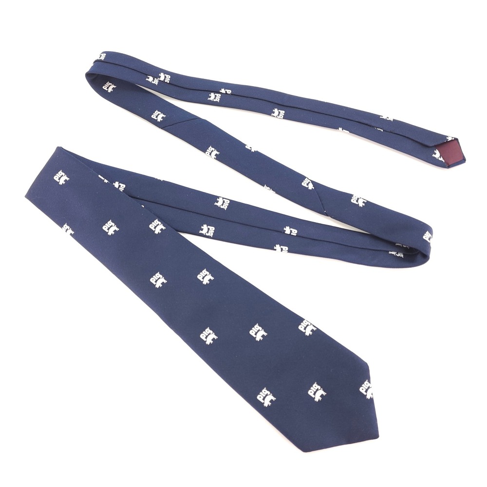 Vintage G Harvale & Co Tie‎ Mens OS Navy Blue Embroidered Pig Novelty Silk Twill